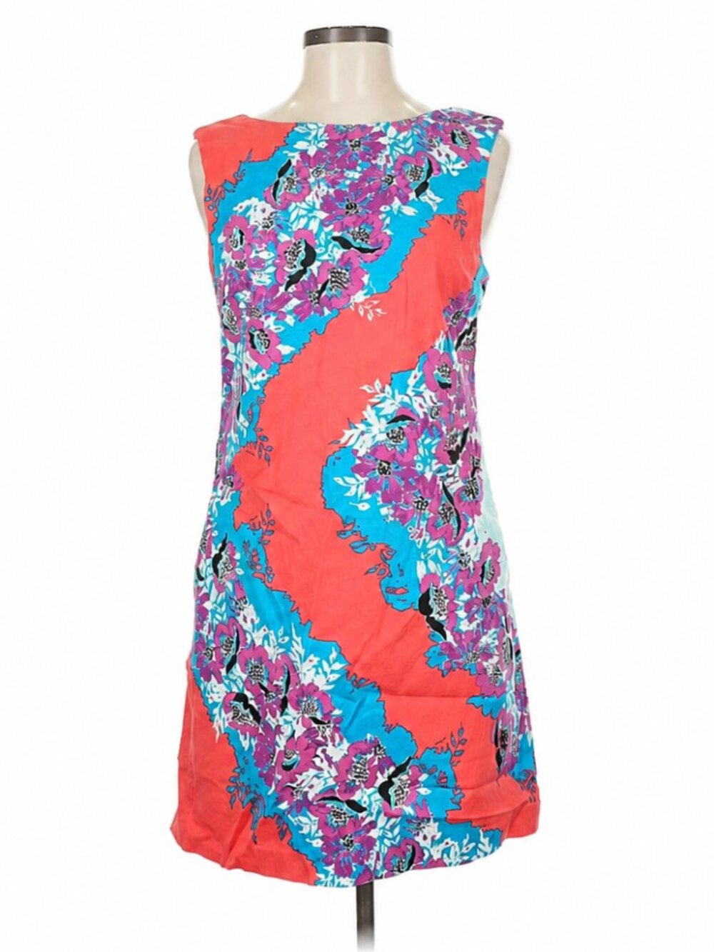 Plenty by Tracy Reese Floral Shift Dress Size 6 Coral Turquoise Cotton Stretch